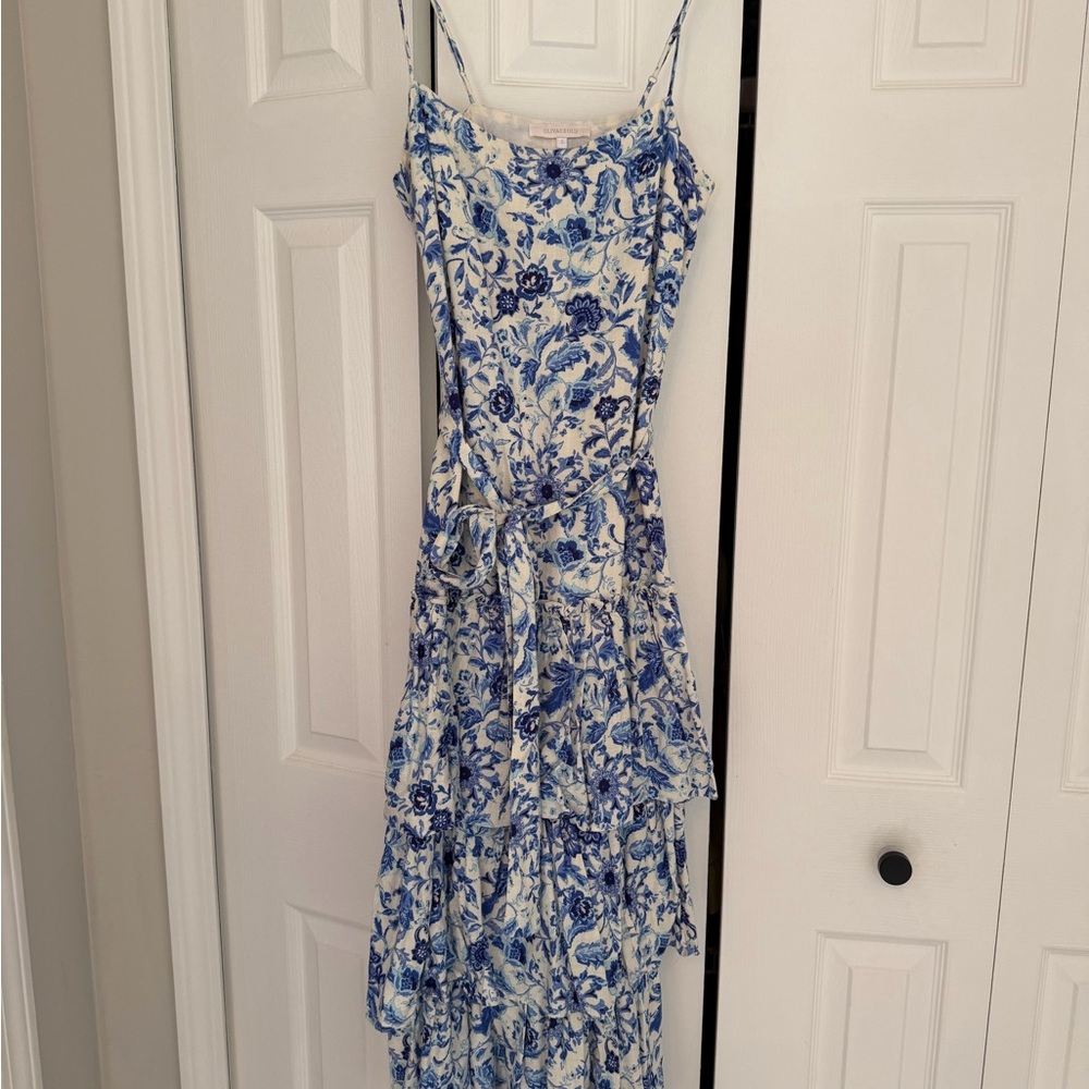 Olivaceous Blue and White Floral Maxi Dress
